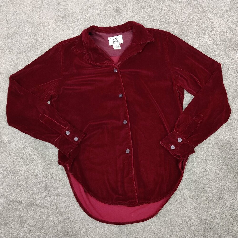 Armani Exchange AX Women's Shirt Size M Red Velvet Button Down Casual Stylish